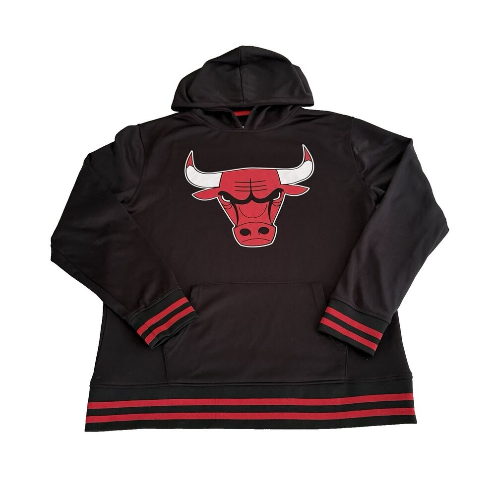 NBA Chicago Bulls Men's L Black Hoodie Sweatshirt Logo Pullover Basketball Shirt